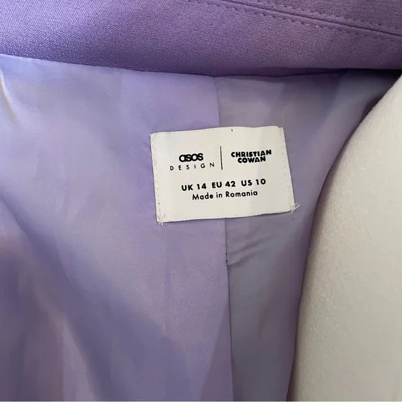 ASOS DESIGN x Christian Cowan Purple Blazer w/ Checkerboard Sleeves & Back - Picture 5 of 9